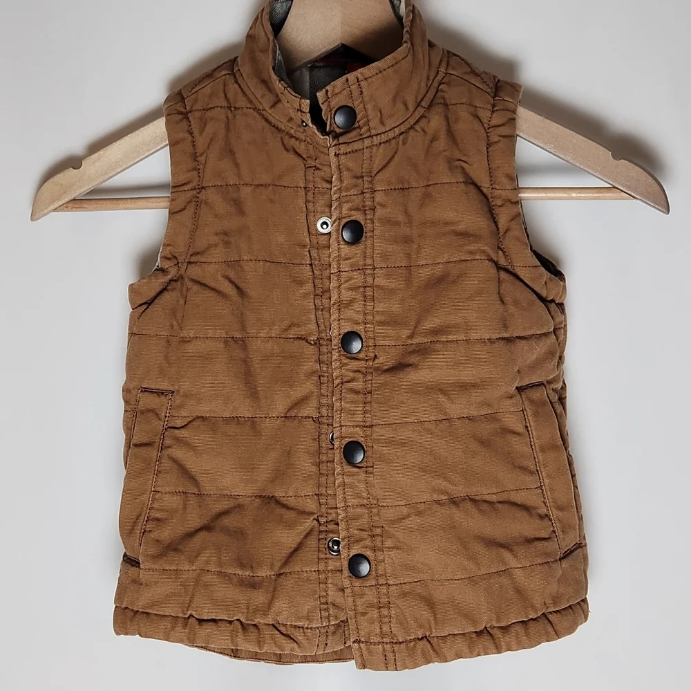 UNIONBAY Brown Quilted Kids Vest Flannel Lined